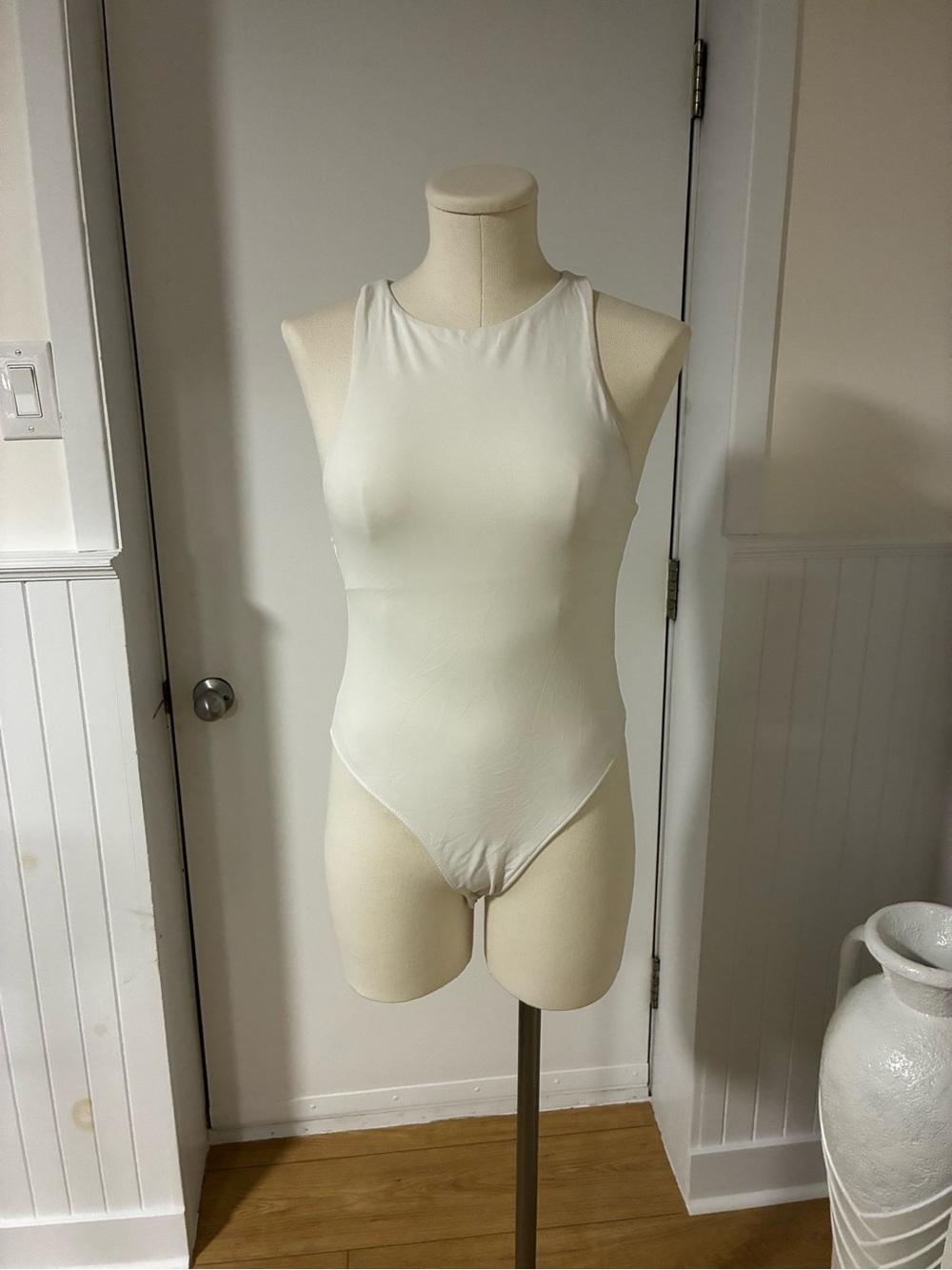 Zara Cream High-Neck Stretch Bodysuit